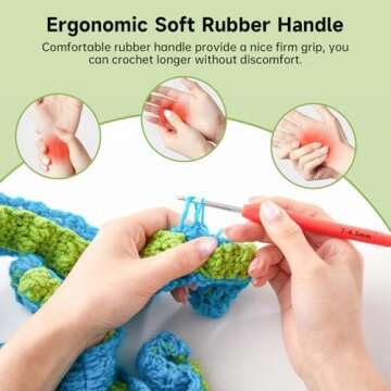 INSCRAFT 67 Pack Crochet Hooks Set, 13 PCS 2mm(B)-10mm(N) Ergonomic Soft Grip Crochet Handles Yarn Knitting Needles Kit with Case for Arthritic Hand, Crochet Starter Kit for Beginners and Lovers