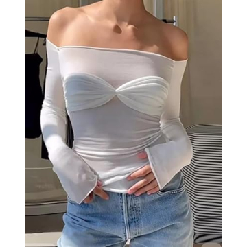 Elegant Y2K Off Shoulder Long Sleeve T Shirt for Teens