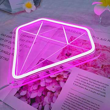 DIVATLA Unique Diamond Neon Sign with 3D Art,Powed by USB Neon Sign. Neon Light Sign with Dimmable Switch. (Pink)