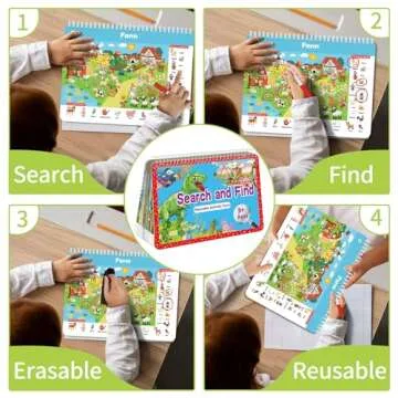 Elfew Search and Find Book for Kids Ages 4-6,3-8, Reusable Activity Mats with 2 Dry Erase Markers 24 Themes Activity Book,Educational Toys for 3+ Year Old