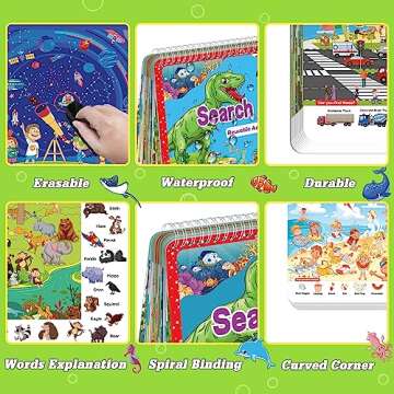 Elfew Search and Find Book for Kids Ages 4-6,3-8, Reusable Activity Mats with 2 Dry Erase Markers 24 Themes Activity Book,Educational Toys for 3+ Year Old