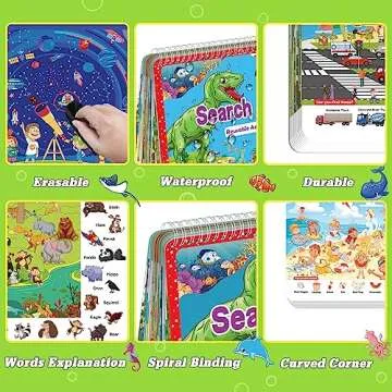 Elfew Search and Find Book for Kids Ages 4-6,3-8, Reusable Activity Mats with 2 Dry Erase Markers 24 Themes Activity Book,Educational Toys for 3+ Year Old