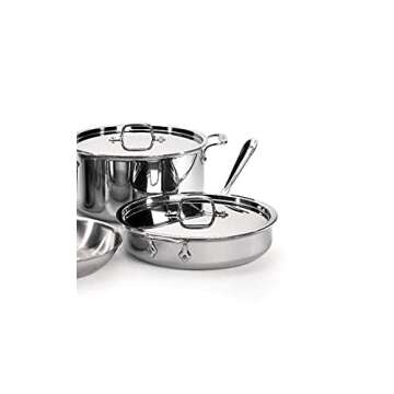 All-Clad D3 3-Ply Stainless Steel Cookware Set 7 Piece Induction Oven Broiler Safe 600F Pots and Pans, Cookware Silver