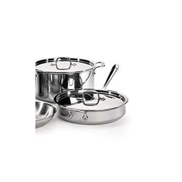 All-Clad D3 3-Ply Stainless Steel Cookware Set 7 Piece Induction Oven Broiler Safe 600F Pots and Pans, Cookware Silver