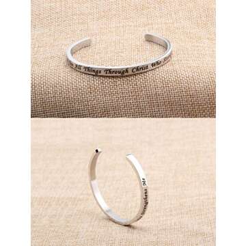 FEELMEM I Can Do All Things Through Christ Who Strengthens Me Philippians 4:13 Bracelet Religious Jewelry Christian Gifts(Silver)