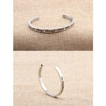 FEELMEM I Can Do All Things Through Christ Who Strengthens Me Philippians 4:13 Bracelet Religious Jewelry Christian Gifts(Silver)