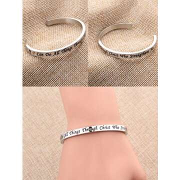 FEELMEM I Can Do All Things Through Christ Who Strengthens Me Philippians 4:13 Bracelet Religious Jewelry Christian Gifts(Silver)