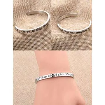 FEELMEM I Can Do All Things Through Christ Who Strengthens Me Philippians 4:13 Bracelet Religious Jewelry Christian Gifts(Silver)