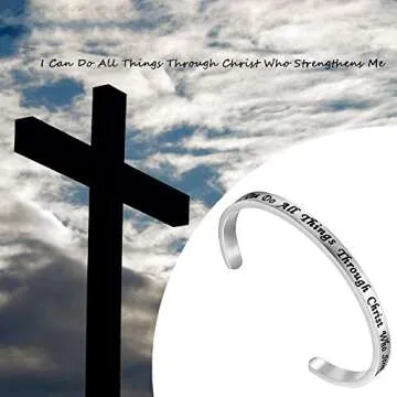 FEELMEM I Can Do All Things Through Christ Who Strengthens Me Philippians 4:13 Bracelet Religious Jewelry Christian Gifts(Silver)