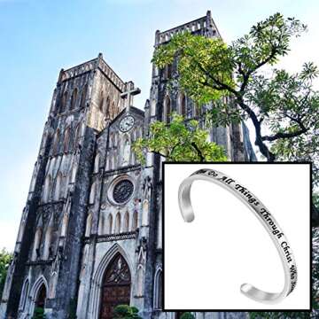 FEELMEM I Can Do All Things Through Christ Who Strengthens Me Philippians 4:13 Bracelet Religious Jewelry Christian Gifts(Silver)