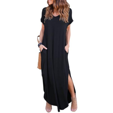 HUSKARY Women's Casual Pocket Beach Long Dress - Chic Maxi Style