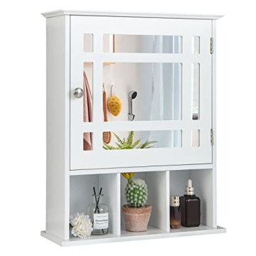 Tangkula Wall-Mounted Bathroom Cabinet: 2-in-1 Storage Organizer with Adjustable Shelf & Mirror Door