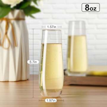 PARACITY Stemless Champagne Flutes, 8oz Set of 4, Perfect Gift for All Occasions