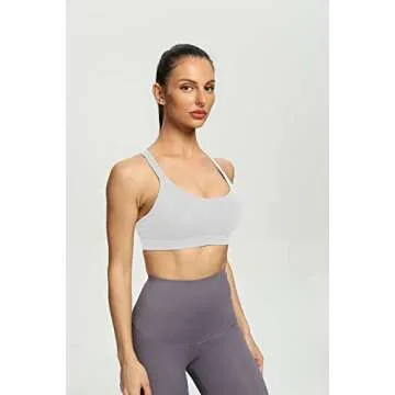 altiland Strappy High Impact Sports Bras for Women Padded Supportive Fitness Athletic Workout Running Yoga Tops (White, Medium)