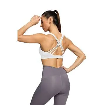 altiland Strappy High Impact Sports Bras for Women Padded Supportive Fitness Athletic Workout Running Yoga Tops (White, Medium)