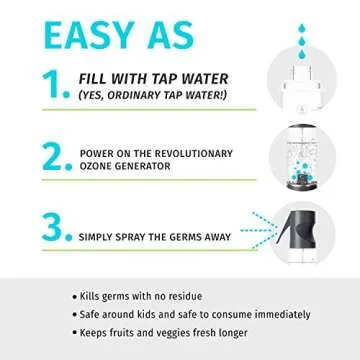 Homedics Ozone Clean 3-in-1 Multipurpose Cleaner – Chemical-Free Surface Disinfectant Spray, Super Strong Sanitizer and Deodorizer for Home Counters, Appliances and Toys, Reusable Bottle, Black