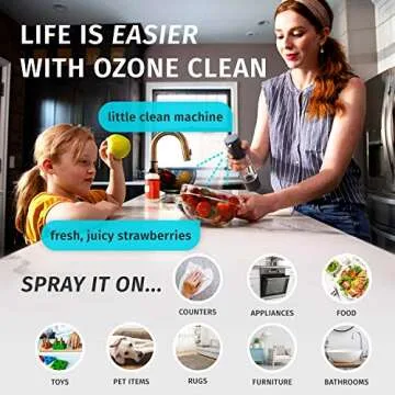 Homedics Ozone Clean 3-in-1 Multipurpose Cleaner – Chemical-Free Surface Disinfectant Spray, Super Strong Sanitizer and Deodorizer for Home Counters, Appliances and Toys, Reusable Bottle, Black