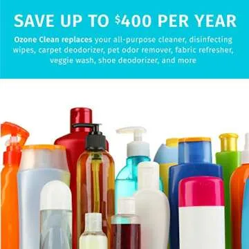 Homedics Ozone Clean 3-in-1 Multipurpose Cleaner – Chemical-Free Surface Disinfectant Spray, Super Strong Sanitizer and Deodorizer for Home Counters, Appliances and Toys, Reusable Bottle, Black