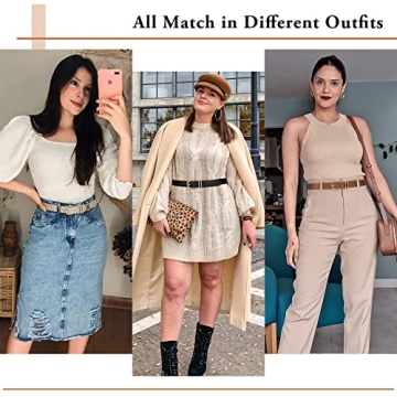 XZQTIVE Women's Leather Belts Gold Buckle 3 Pack