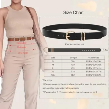 XZQTIVE Women's Leather Belts Gold Buckle 3 Pack