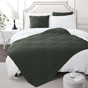 Aormenzy Knitted Throw Blanket (50" x 60") and 2 Pillow Covers (18" x 18"), 3 Piece Grayish Green Throw Blanket Set, Decorative Throw Blankets for Couch Sofa Bed Living Room