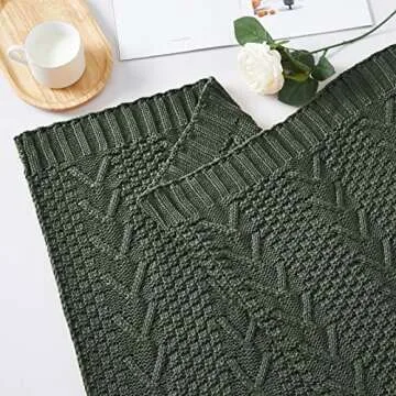 Aormenzy Knitted Throw Blanket (50" x 60") and 2 Pillow Covers (18" x 18"), 3 Piece Grayish Green Throw Blanket Set, Decorative Throw Blankets for Couch Sofa Bed Living Room