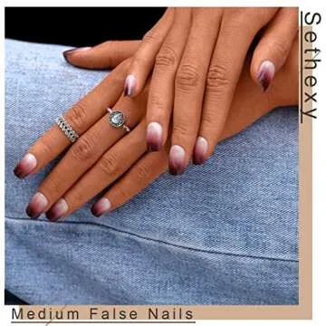 Sethexy Coffin Press on nails 24Pcs Fake Nails with Design Arcylic Full Cover False Nails Tips (Gradient Purple, Free size)