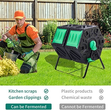 YITAHOME 37 Gallon Dual Chamber Compost Bin with Tumbling Design