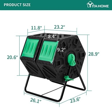 YITAHOME 37 Gallon Dual Chamber Compost Bin with Tumbling Design