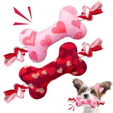 Lepawit Valentine's Day Dog Toys, 2 Pack Plush Squeaky Dog Toys with Cotton Rope, Valentine's Day Do...