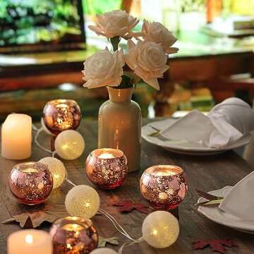 Volens Round Rose Gold Votive Candle Holders, Mercury Glass Tealight Candle Holder Set of 12