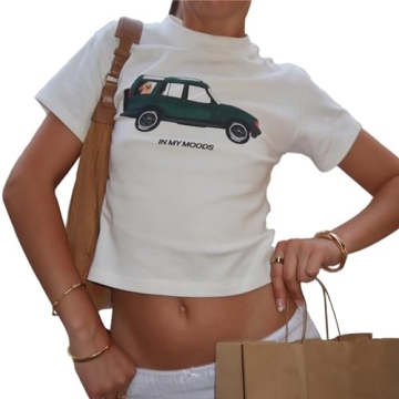 Women Y2K Floral Baby Tee Cute Crop Top for Summer