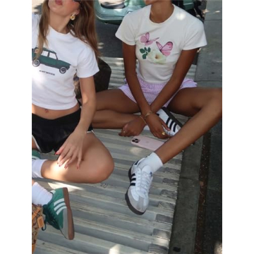 Women Y2K Floral Baby Tee Cute Crop Top for Summer