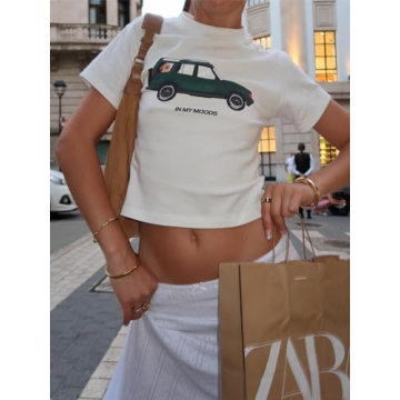 Women Y2K Floral Baby Tee Cute Crop Top for Summer