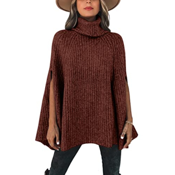 KIRUNDO Women’s Stylish Turtleneck Poncho Sweater for All Occasions