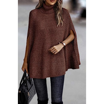 KIRUNDO Women’s Stylish Turtleneck Poncho Sweater for All Occasions