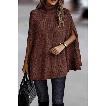 KIRUNDO Women’s Stylish Turtleneck Poncho Sweater for All Occasions
