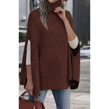 KIRUNDO Women’s Stylish Turtleneck Poncho Sweater for All Occasions