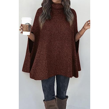 KIRUNDO Women’s Stylish Turtleneck Poncho Sweater for All Occasions
