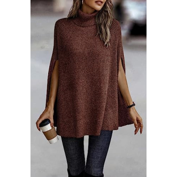 KIRUNDO Women’s Stylish Turtleneck Poncho Sweater for All Occasions