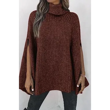 KIRUNDO Women’s Stylish Turtleneck Poncho Sweater for All Occasions