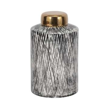 10" Ceramic Ginger Jar - Stylish Black and White Decor Piece