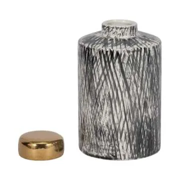 10" Ceramic Ginger Jar - Stylish Black and White Decor Piece