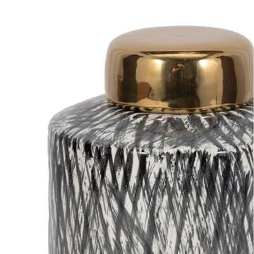 10" Ceramic Ginger Jar - Stylish Black and White Decor Piece