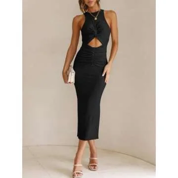 ANRABESS Womens Summer Formal Wedding Guest Dress Sexy Cutout Bodycon Slit Date Night Out Cocktail Dresses Resort Wear Black Large