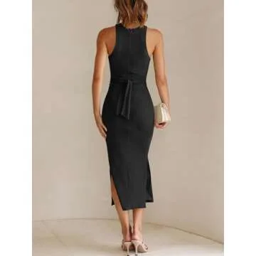 ANRABESS Womens Summer Formal Wedding Guest Dress Sexy Cutout Bodycon Slit Date Night Out Cocktail Dresses Resort Wear Black Large