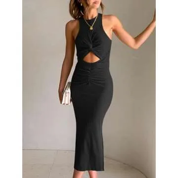 ANRABESS Womens Summer Formal Wedding Guest Dress Sexy Cutout Bodycon Slit Date Night Out Cocktail Dresses Resort Wear Black Large