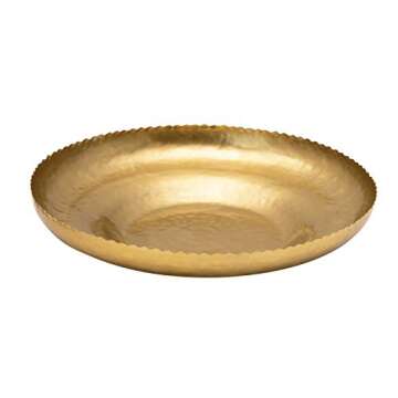 Creative Co-Op Decorative Hammered Metal Tray with Scalloped Edge Plate, 12", Brass