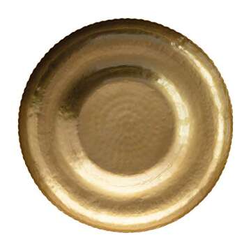 Creative Co-Op Decorative Hammered Metal Tray with Scalloped Edge Plate, 12", Brass