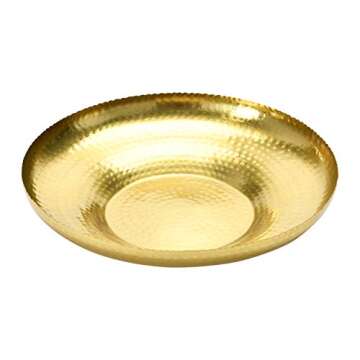 Creative Co-Op Decorative Hammered Metal Tray with Scalloped Edge Plate, 12", Brass